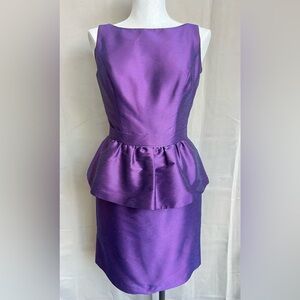 Alfred Sung Purple Satin Sleeveless Midi Ruffle Sheath Dress